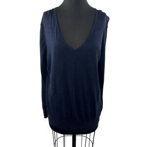 THEORY Dark Navy Blue Nautical Sag Harbor Linen Sweater V-Neck Lightweight M